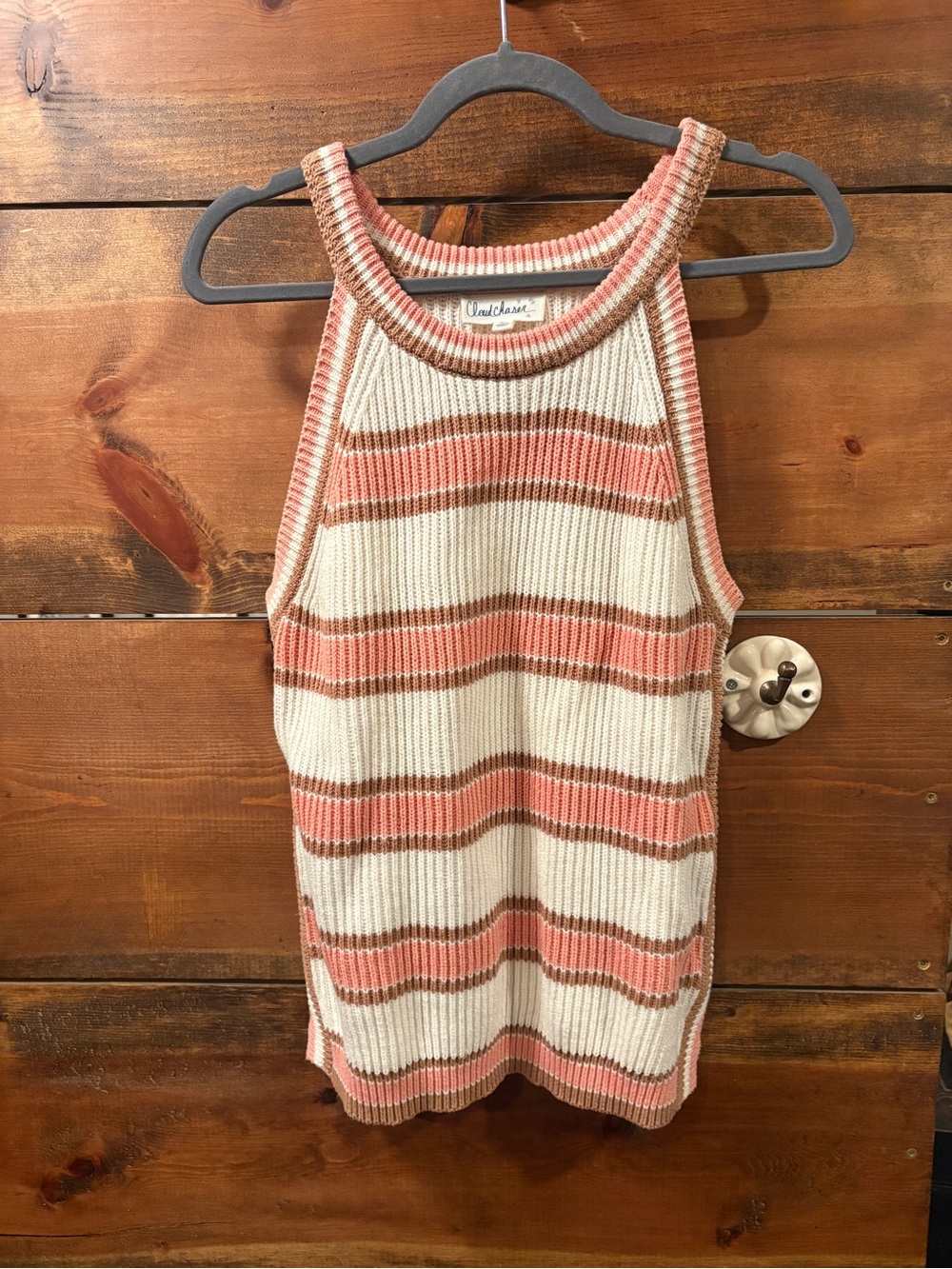 Cloud Chaser Pink and Cream Striped Ribbed Tank